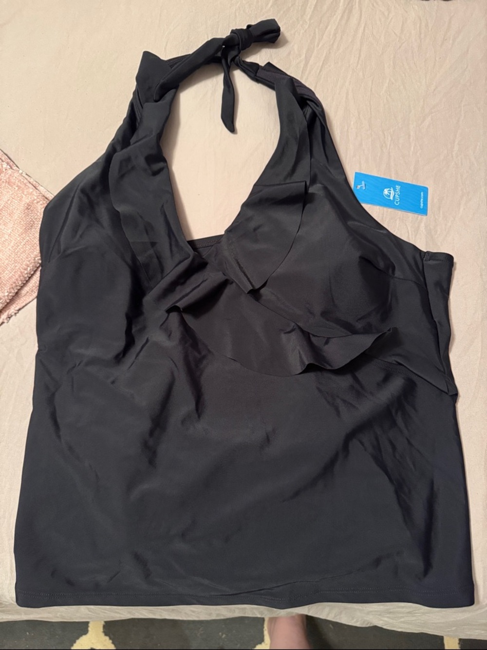 Cupshe Black Ruffle Halter Tankini Top